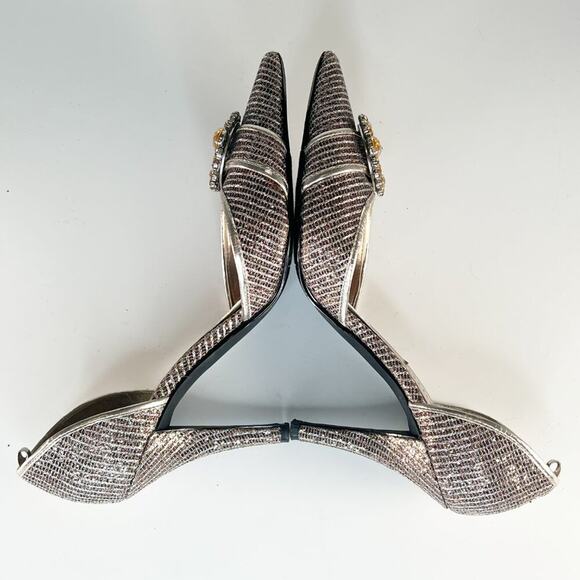 J Renee Brianna d'Orsay Silver Bronze Fabric Jeweled Stiletto Heels Shoes 7 - Picture 5 of 14